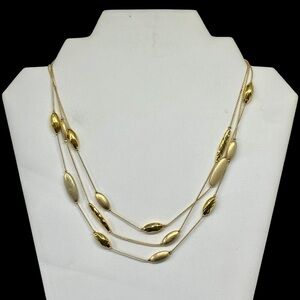 Vintage Monet Gold Tone 3-Layered Chain Necklace with Oblong Beads Toggle 18" L